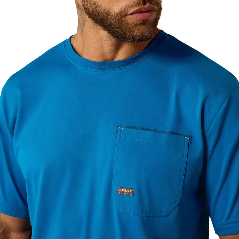 Ariat Men's Rebar Workman Graveyard Short Sleeve Tee Shirt - Mykonos Blue