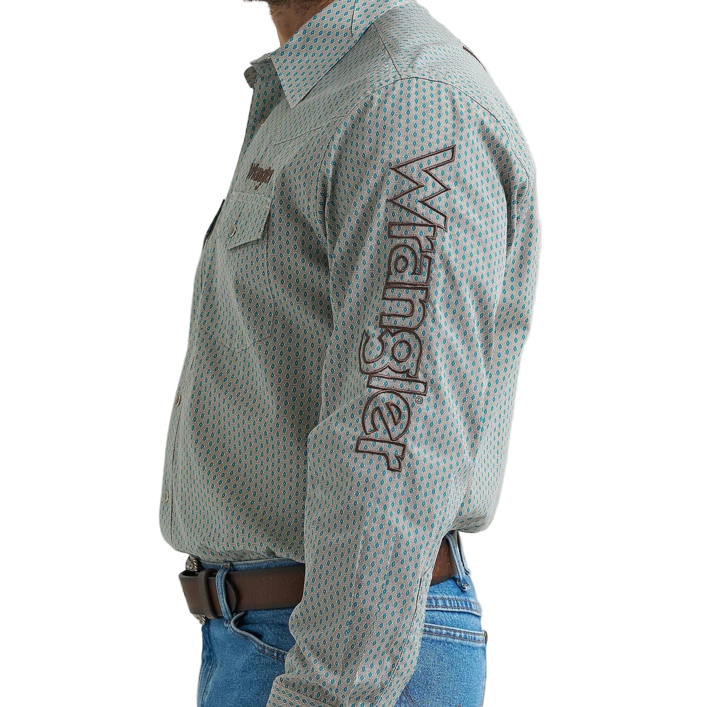 Wrangler Men's Logo Long Sleeve Western Snap Shirt - Peacock