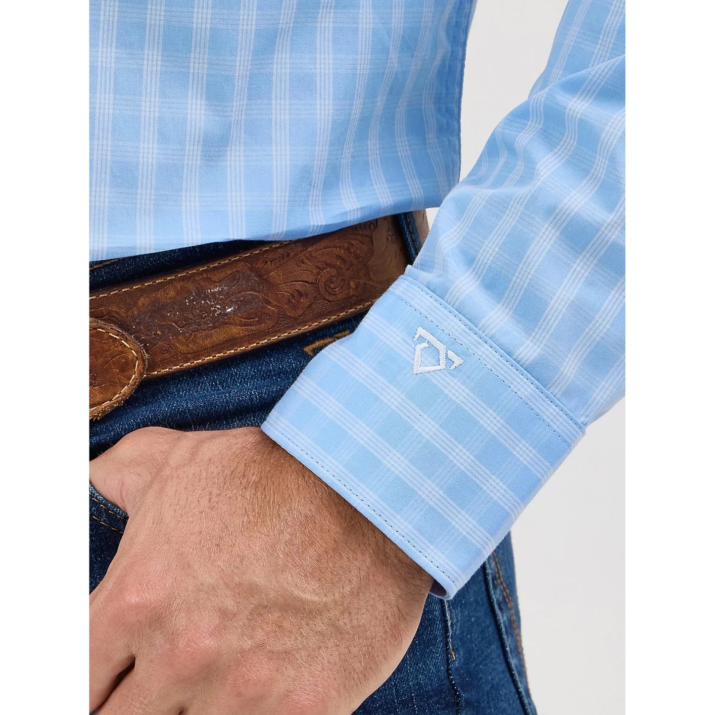 Wrangler Men's Cody Johnson One Pocket Button Down Long Sleeve Shirt - French Blue Check