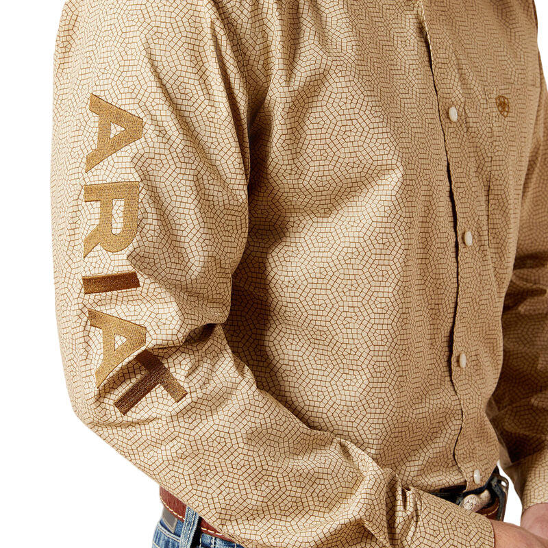 Ariat Men's Team Penn Fitted Long Sleeve Shirt - Khaki/Light Brown