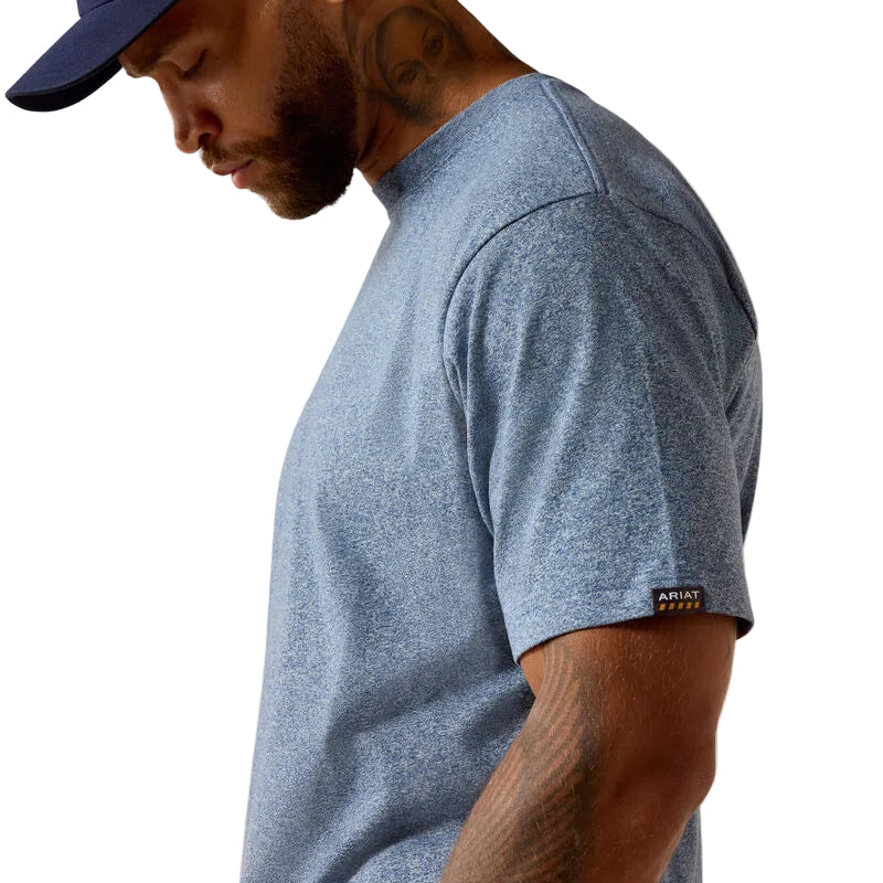 Ariat Men's Rebar Cotton Strong Standard Short Sleeve Tee Shirt - Baleen Blue Heather
