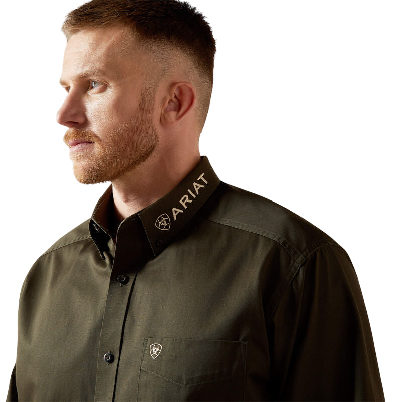 Ariat Men's Team Logo Twill Classic Fit Long Sleeve Shirt - Olive/Khaki