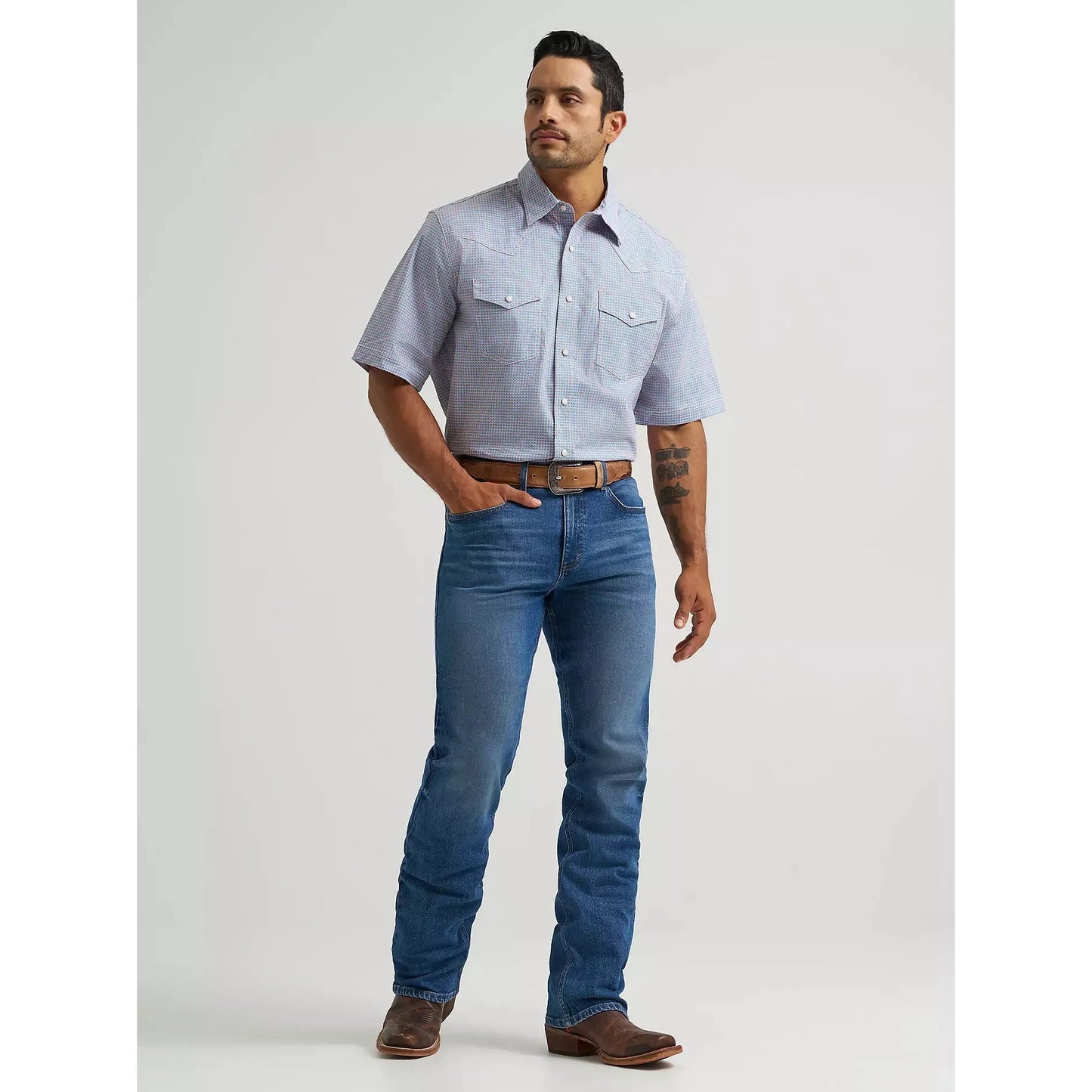 Wrangler Men's 20X Competition Advanced Comfort Short Sleeve Shirt - Blue Stops