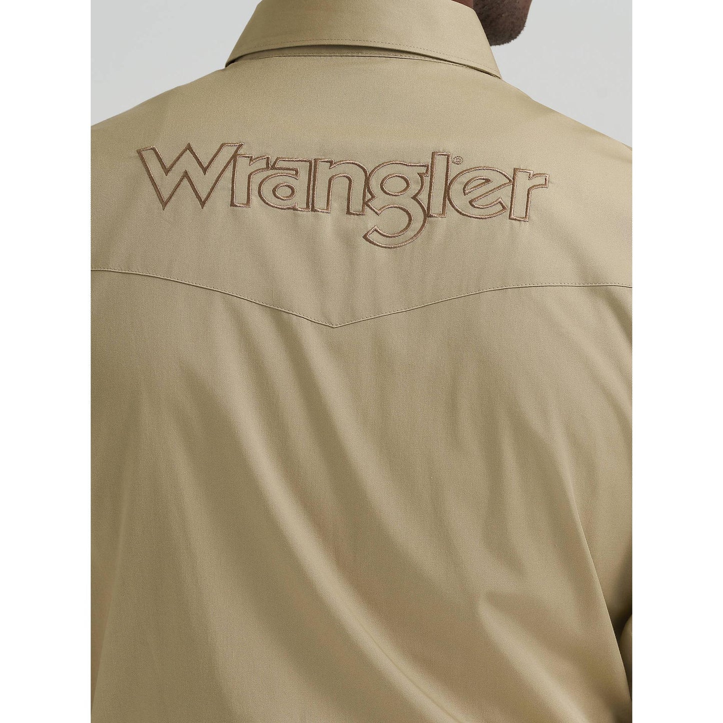 Wrangler Men's Logo Long Sleeve Button Down Solid Shirt - Khaki - Irvine Tack & Western Wear