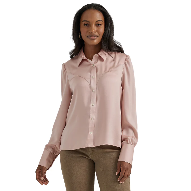 Wrangler Women's Long Sleeve Tie Neck Blouse- White