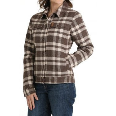 Cinch Women's Plaid Trucker Jacket - Grey/Brown