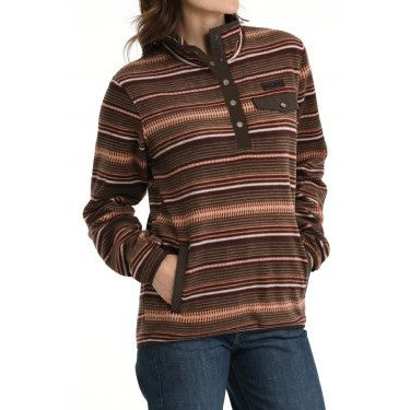 Cinch Women's 1/2 Snap Polar Fleece - Brown & Coral