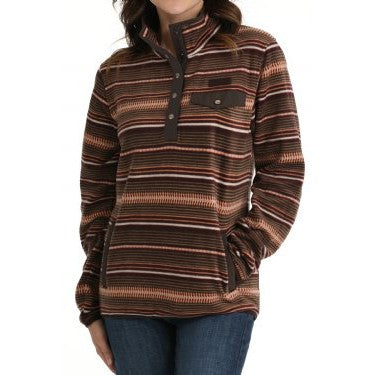 Cinch Women's 1/2 Snap Polar Fleece - Brown & Coral