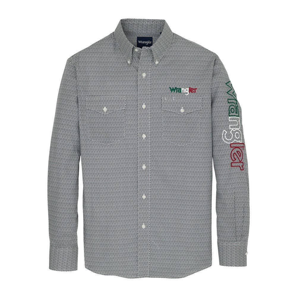 Wrangler Men's Long Sleeve Logo Classic Fit Shirt- Grey