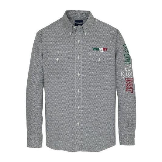 Wrangler Men's Long Sleeve Logo Classic Fit Shirt- Grey