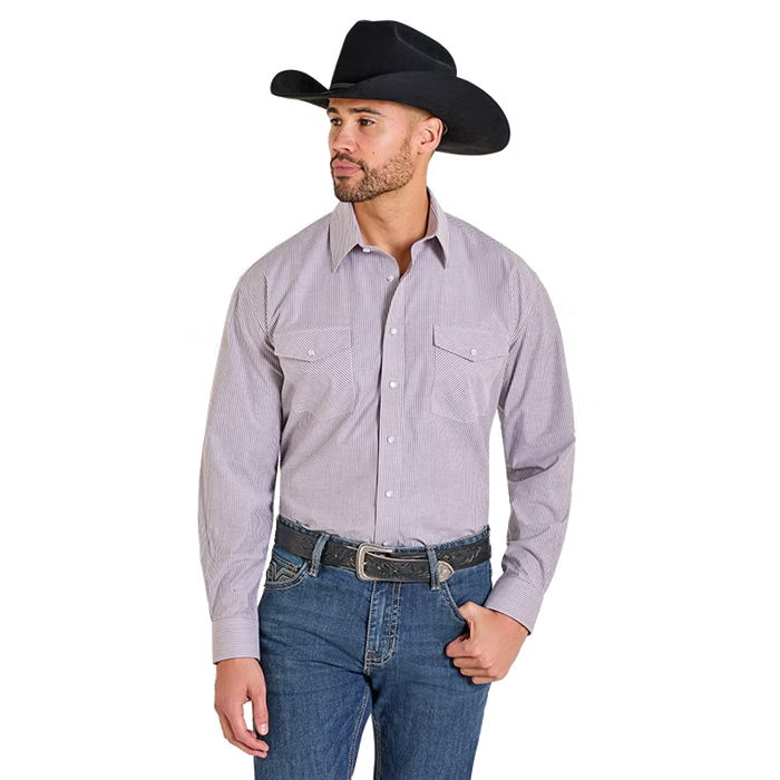 Panhandle Men's Pinstripe Long Sleeve 2 Pocket Snap Shirt