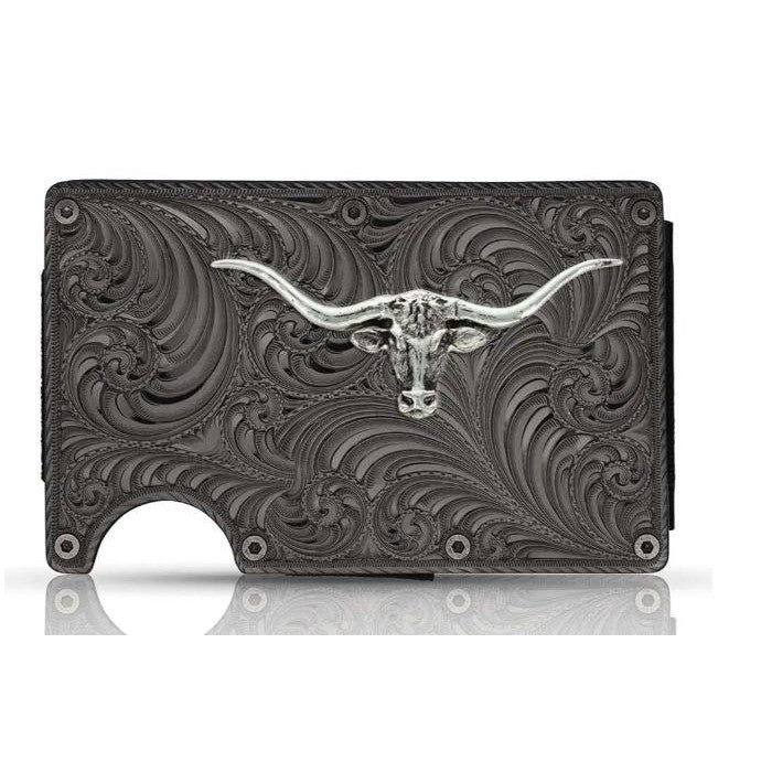 Montana Silversmiths Montana Gunmetal Credit Card & Cash Case with Longhorn