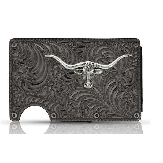 Montana Silversmiths Montana Gunmetal Credit Card & Cash Case with Longhorn