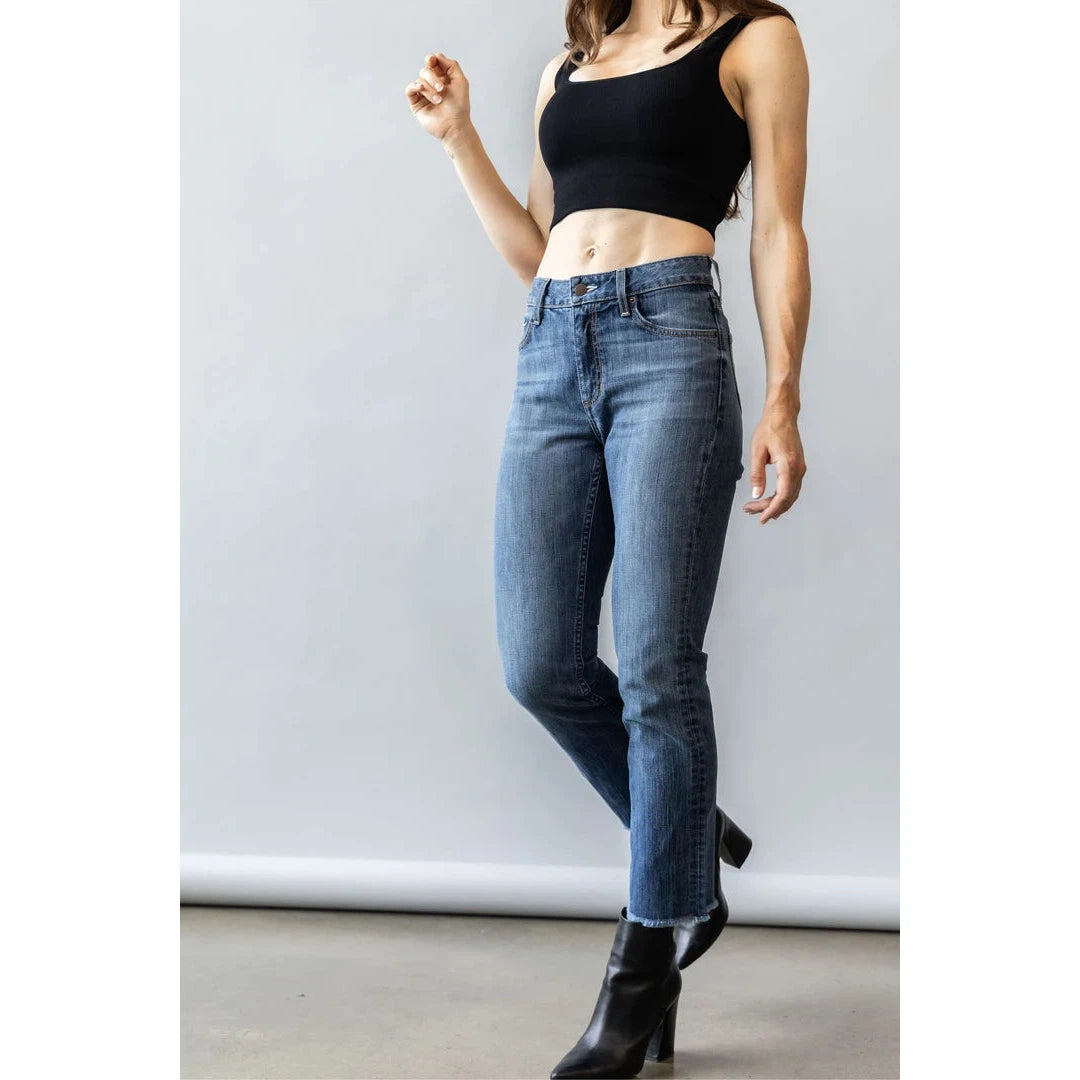 Kimes Women's Monica High Rise Straight Cropped Jeans - Mid Wash