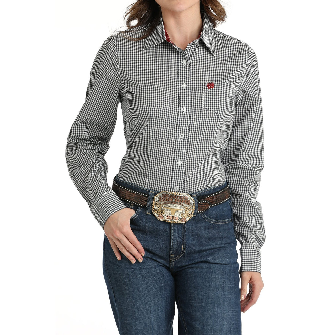 Cinch Women's Long Sleeve Plaid Shirt - Black & White