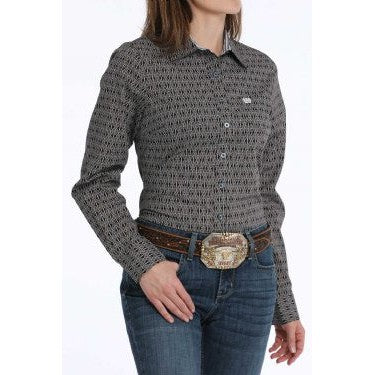 Cinch Women's Long Sleeve Geometric Print  Shirt - Brown