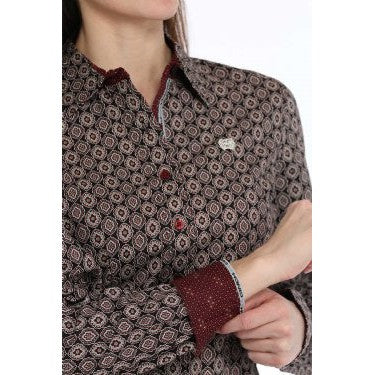 Cinch  Women's Medallion Print Button Down Long Sleeve Shirt  -  Black