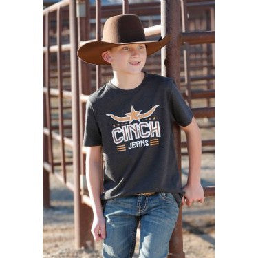 Cinch Boy's  Short Sleeve Tee Shirt- Charcoal