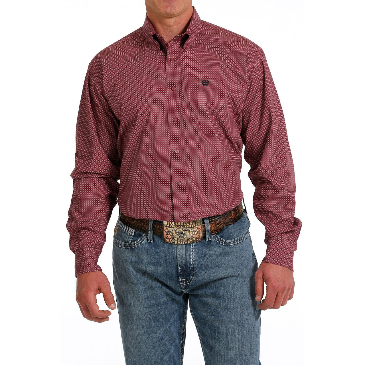 Cinch Men's Geometric Print Button-Down Long Sleeve Western Shirt - Fuchsia/Black