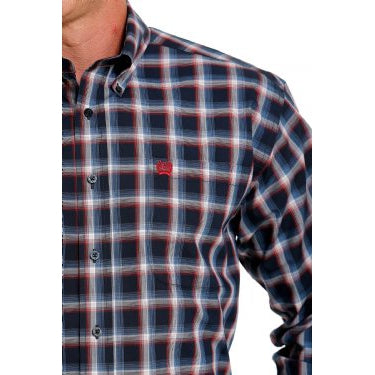 Cinch Men's Plus Size Long Sleeve Plaid Button-Down Western Shirt - Navy