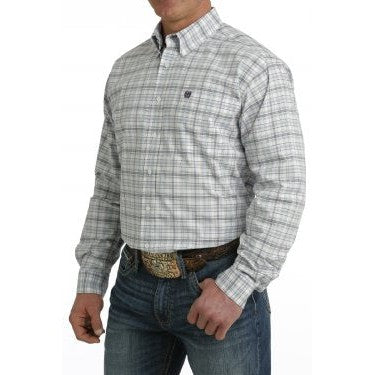 Cinch Men's Long Sleeve Plaid Shirt - White