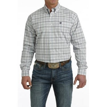 Cinch Men's Long Sleeve Plaid Shirt - White