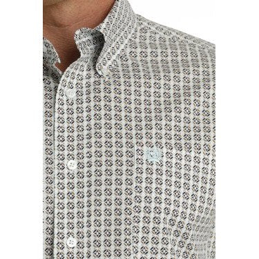 Cinch Men's Long Sleeve Geometric Print Shirt - White