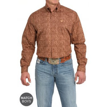 Cinch Men's Long Sleeve Paisley Print Shirt - Brown