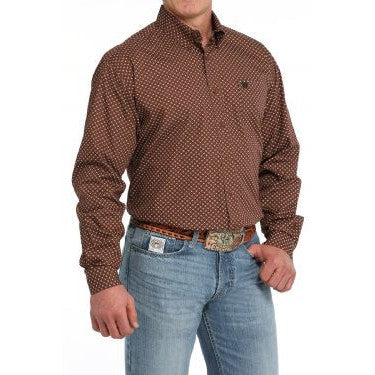 Cinch Men's Long Sleeve Geometric Print Shirt - Brown