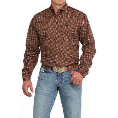 Cinch Men's Long Sleeve Geometric Print Shirt - Brown