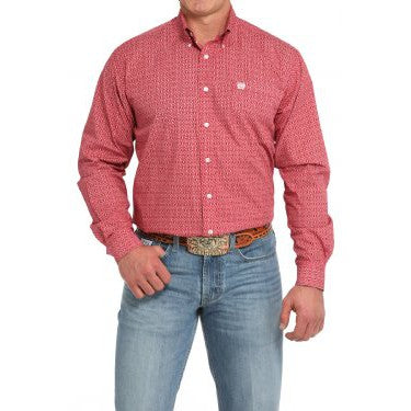 Cinch Men's Long Sleeve Geometric Print Shirt - Red