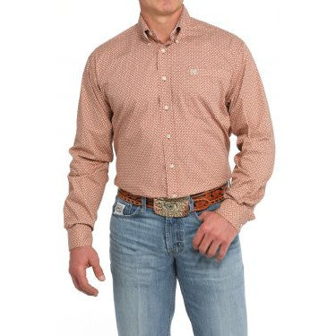 Cinch Men's Geometric Print Button Down Long Sleeve Shirt - Orange