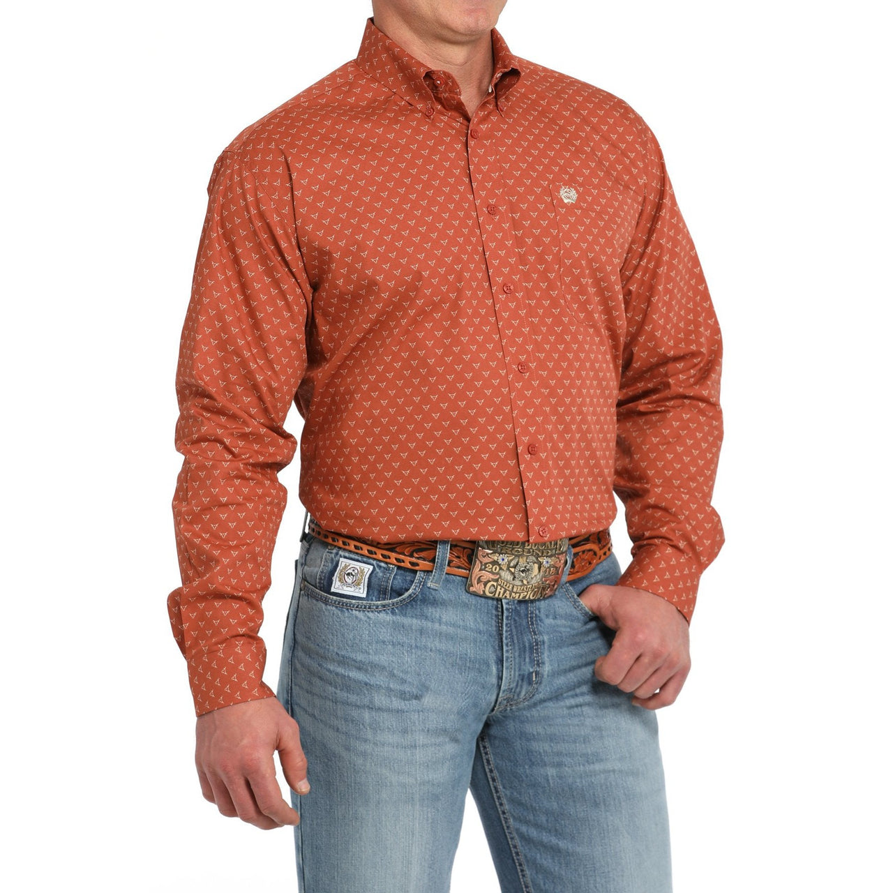 Cinch Men's Steer Print Button Down Western Shirt - Orange