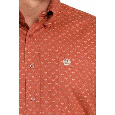 Cinch Men's Steer Print Button Down Western Shirt - Orange