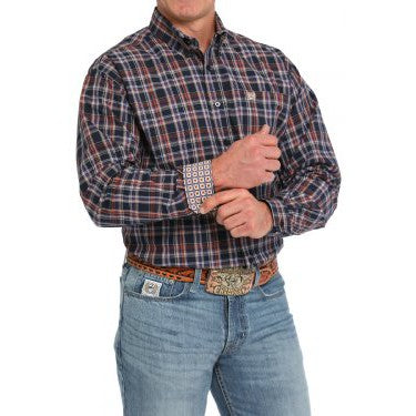 Cinch Men's Long Sleeve Plaid Button Down Western Shirt - Navy