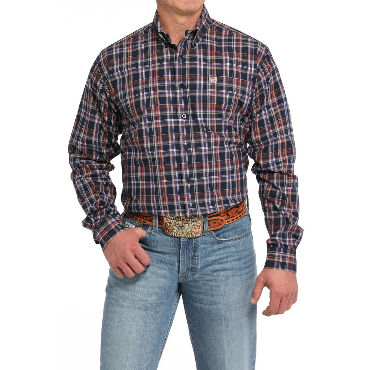 Cinch Men's Long Sleeve Plaid Button Down Western Shirt - Navy