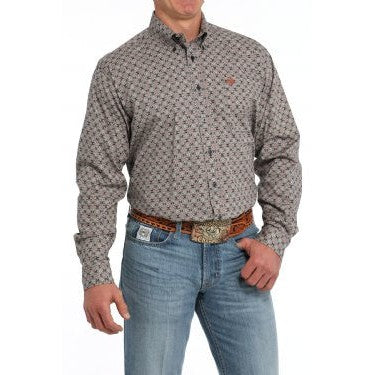 Cinch Men's Long Sleeve Medallion Print Shirt - Navy