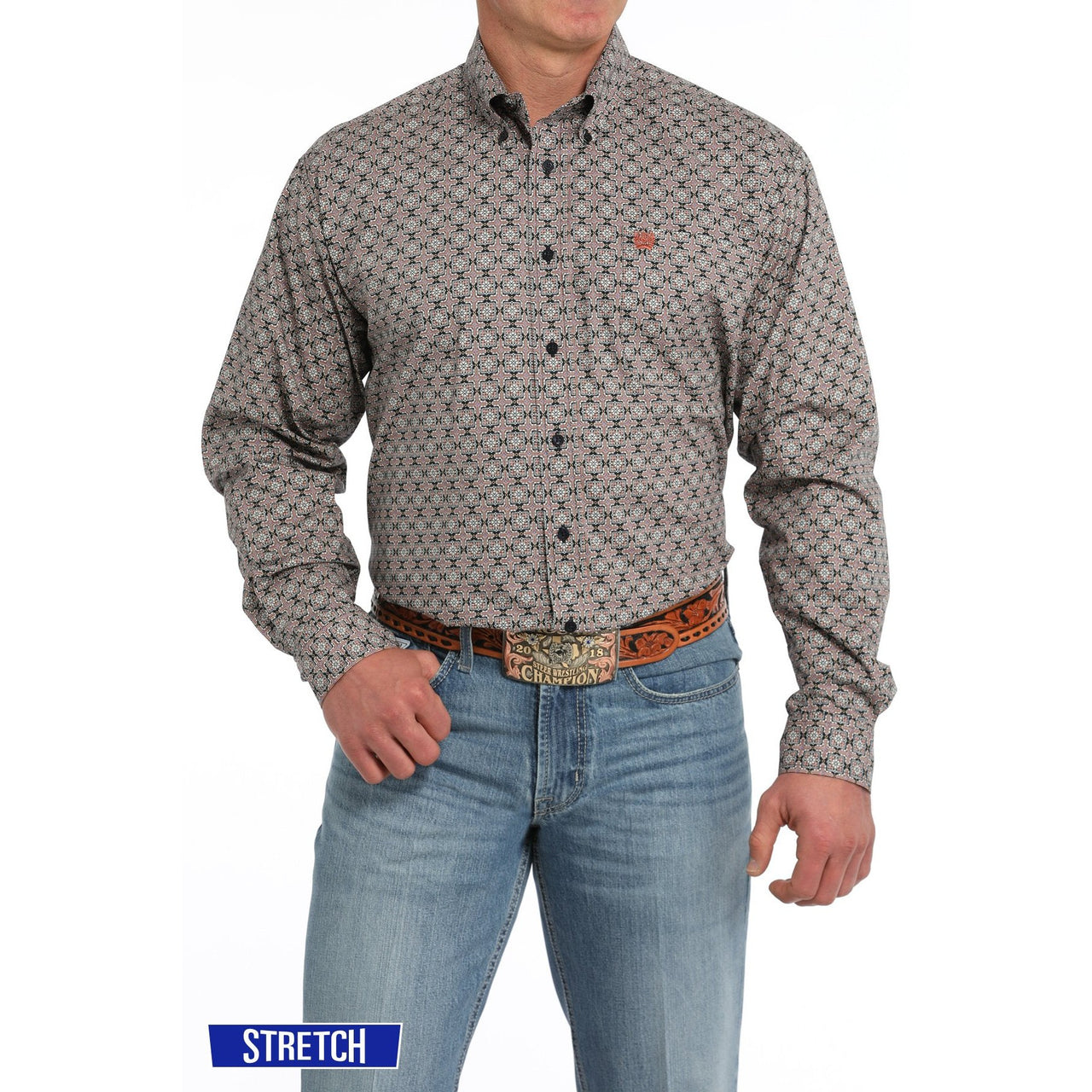 Cinch Men's Long Sleeve Medallion Print Shirt - Navy