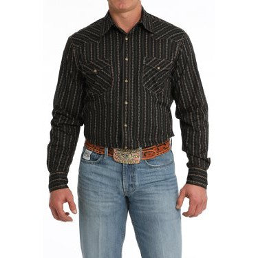 Cinch Men's Modern Fit Vintage Stripe Long Sleeve Shirt - Black