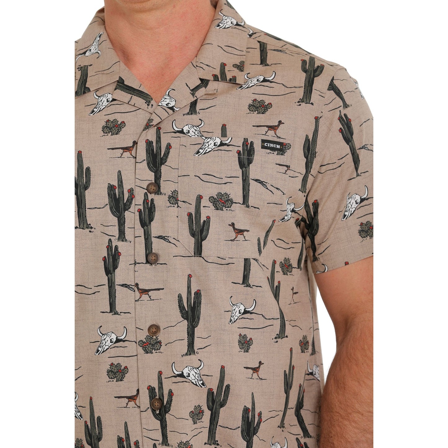 Cinch Men's Cactus Print Short Sleeve Camp Shirt - Khaki