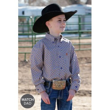 Cinch Boy's Medallion Print Long Sleeve Button Down Western Shirt - Purple