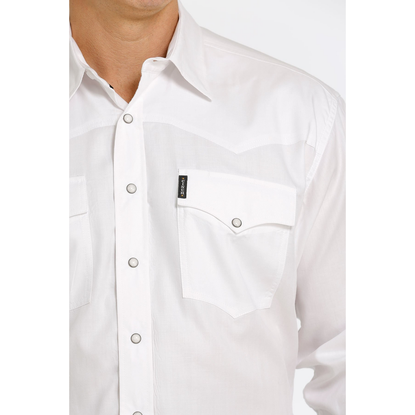 Cinch Men's Herringbone Western Snap Long Sleeve Shirt - White