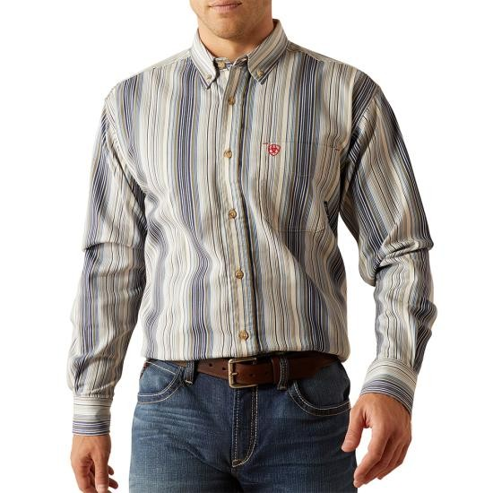 Ariat Men's FR Sunset Long Sleeve Work Shirt - Moonbeam Stripe