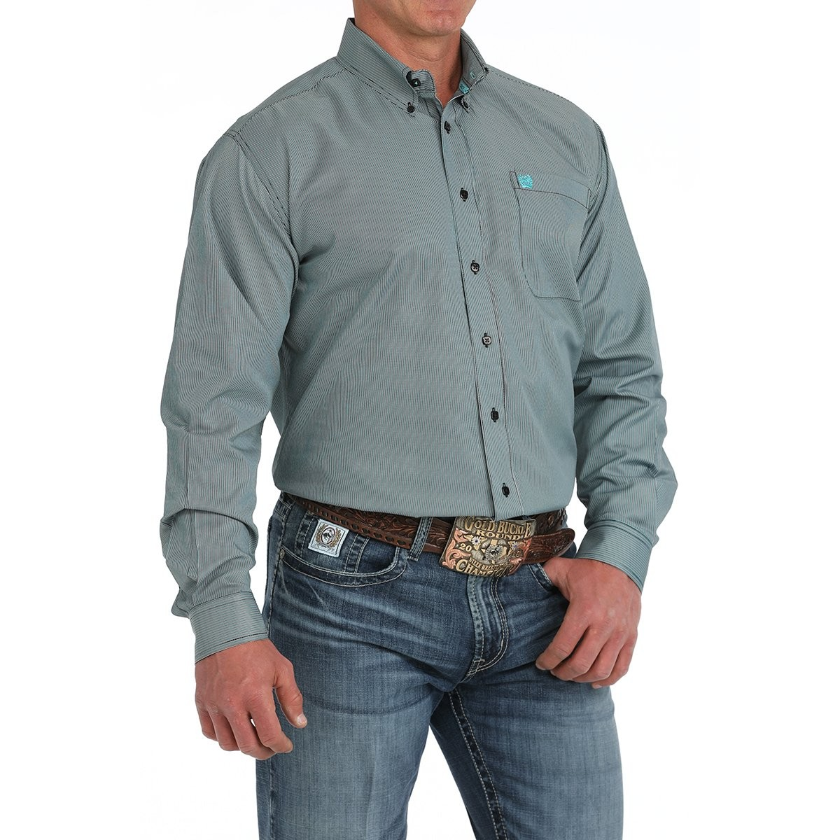 Cinch Men's Long Sleeve Tencel Striped Button Down Western Shirt - Black