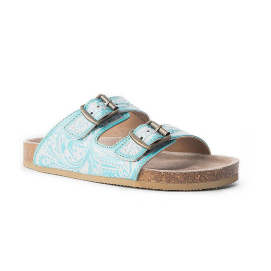 Myra Women's Trail Birks Sandals-Turquoise/White