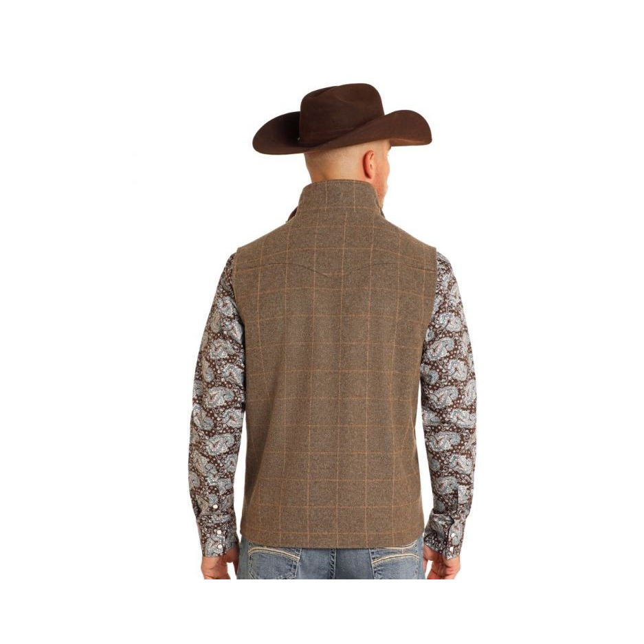 Powder River Men's Plaid Wool Vest - Taupe