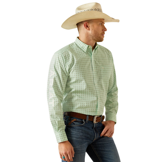 Ariat Men's Long Sleeve Team Pierson Classic Fit  Shirt - Light Green/White