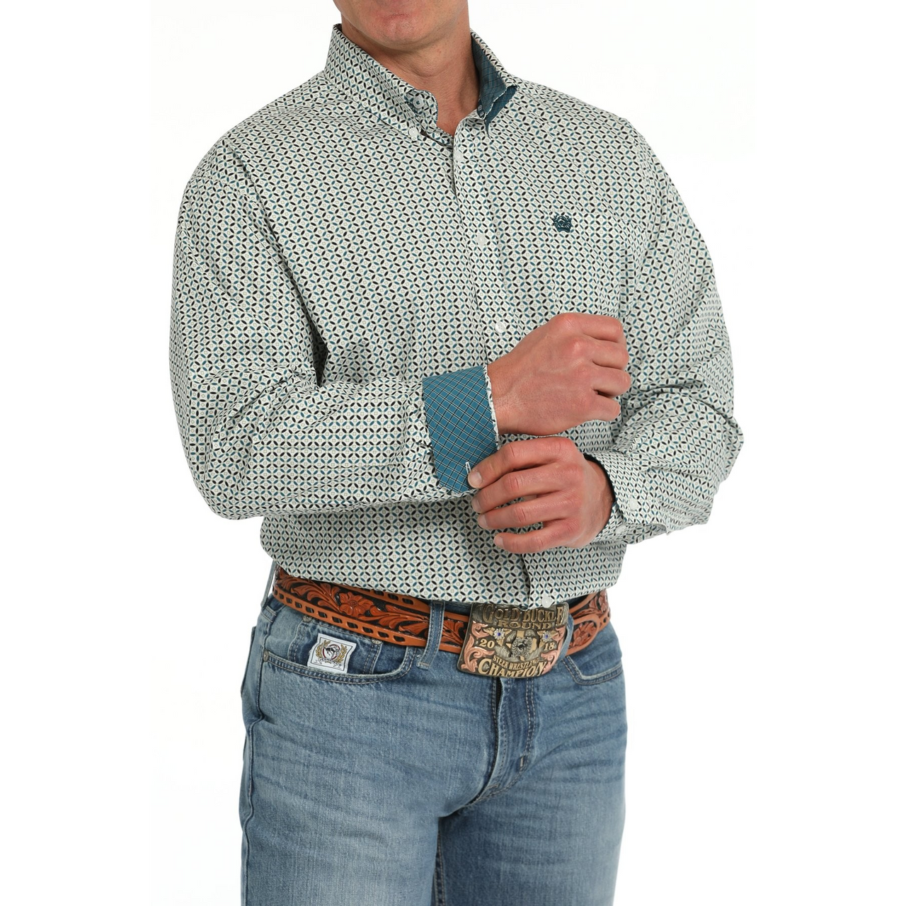 Cinch Men's Long Sleeve Print Shirt - White