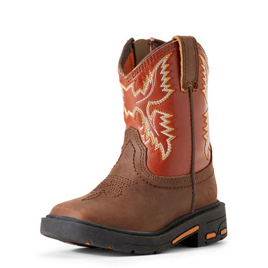 Ariat Lil' Stompers WorkHog - Brown w/Orange Shaft