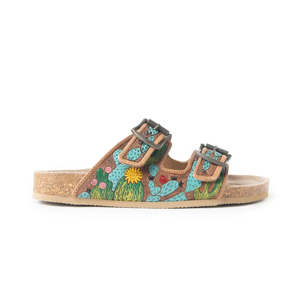 Myra Women's Falling Feather Sandals- Green/Brown